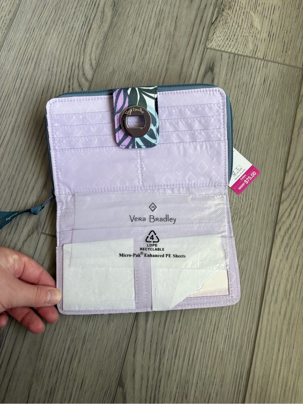 Vera Bradley Lavender Quilted Wallet with Floral Snap - Picture 2 of 5